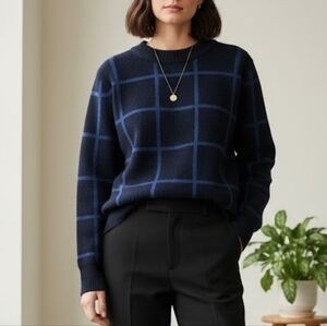 Pendleton Lambswool Windowpane Checkered Sweater In Navy Size Large